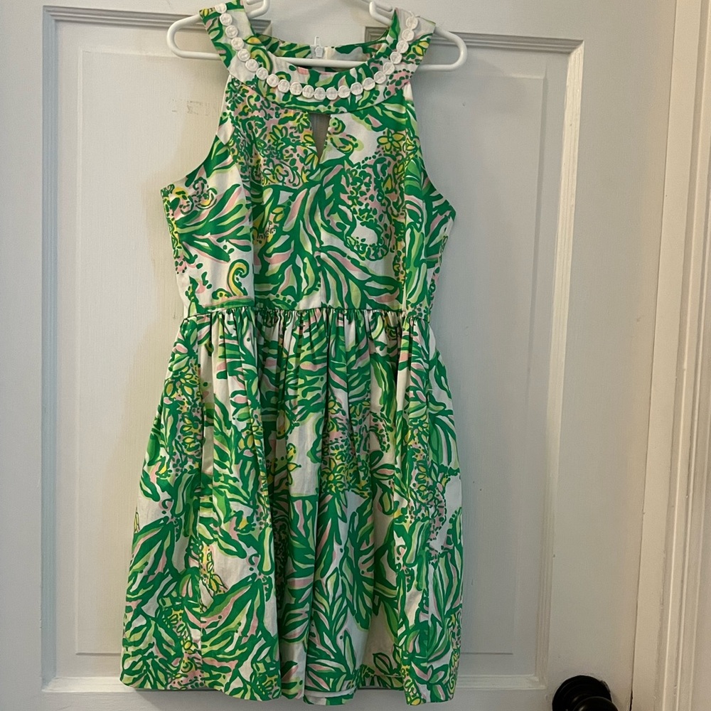 Lilly Pulitzer Girls Green Pink Halter Dress, size 10